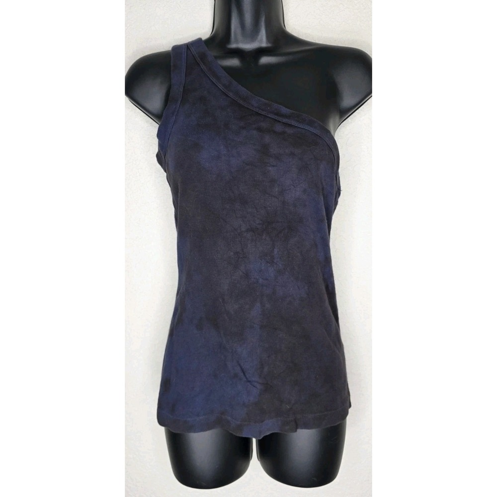 Michael Stars Black Navy Rib Knit One Shoulder Tank Top Women OS Tie Dyed Grunge
